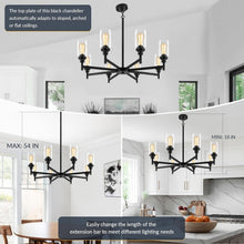 Load image into Gallery viewer, Black 8 Light Chandelier For Dining Room Glass Shades