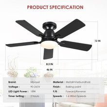 Load image into Gallery viewer, 46 Inch Black Low Profile Ceiling Fan With Light Remote App