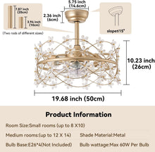 Load image into Gallery viewer, 20 Inch Gold Caged Ceiling Fan With Light Remote Control 6 Speed