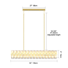 Load image into Gallery viewer, Crystal Brass Rectangle Chandeliers for Dining Room, 54in Gold