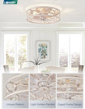 Load image into Gallery viewer, White And Gold Caged Ceiling Fan With Remote Light Fixture