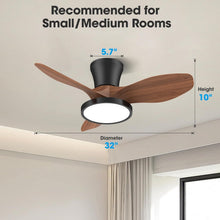 Load image into Gallery viewer, 32 Inch Quiet Ceiling Fan With LED Light Remote Control Walnut Finish