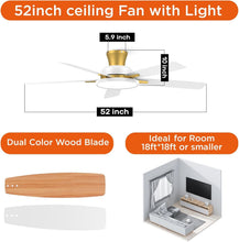 Load image into Gallery viewer, 52 Inch Ceiling Fan With Remote Dimmable Lights White Gold