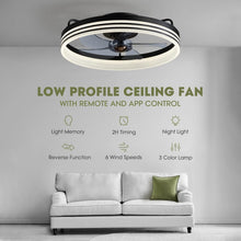 Load image into Gallery viewer, 20 Inch Black Flush Mount Ceiling Fan With Lights And Remote