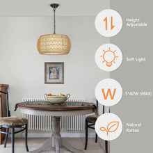 Load image into Gallery viewer, Rattan Farmhouse 5 Light Chandelier With Fabric Shade