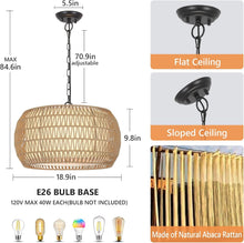 Load image into Gallery viewer, Rattan Farmhouse 5 Light Chandelier With Fabric Shade