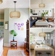 Load image into Gallery viewer, Rattan Farmhouse 5 Light Chandelier With Fabric Shade