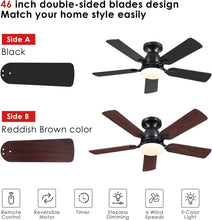 Load image into Gallery viewer, 46 Inch Black Low Profile Ceiling Fan With Light Remote App