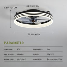 Load image into Gallery viewer, 20 Inch Black Flush Mount Ceiling Fan With Lights And Remote