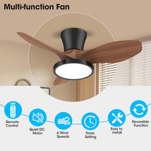Load image into Gallery viewer, 32 Inch Quiet Ceiling Fan With LED Light Remote Control Walnut Finish