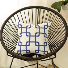 Load image into Gallery viewer, Blue and White Geometric Squares Decorative Throw Pillow Cover