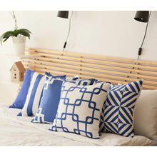 Load image into Gallery viewer, Blue and White Geometric Squares Decorative Throw Pillow Cover
