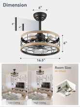 Load image into Gallery viewer, 16.5 Inch Rustic Brown Caged Ceiling Fan With Light