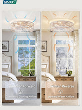 Load image into Gallery viewer, White And Gold Caged Ceiling Fan With Remote Light Fixture
