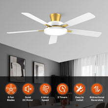 Load image into Gallery viewer, 52 Inch Ceiling Fan With Remote Dimmable Lights White Gold