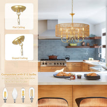 Load image into Gallery viewer, Gold 5 Light Rattan Boho Chandelier Pendant Lighting