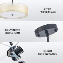 Load image into Gallery viewer, 20 Inch Black Drum Pendant Light With Fabric Shade Three Light Matte