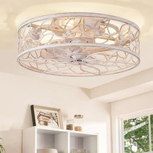 Load image into Gallery viewer, White And Gold Caged Ceiling Fan With Remote Light Fixture