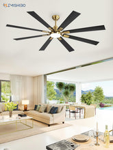 Load image into Gallery viewer, 72 Inch Black And Gold Ceiling Fan With Remote Light