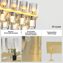 Load image into Gallery viewer, Crystal Brass Rectangle Chandeliers for Dining Room, 54in Gold