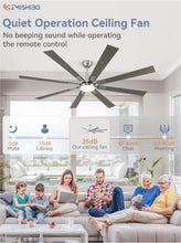 Load image into Gallery viewer, 72 Inch Brushed Nickel Ceiling Fan With Light And Remote
