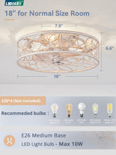 Load image into Gallery viewer, White And Gold Caged Ceiling Fan With Remote Light Fixture