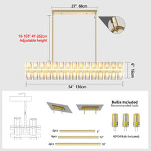 Load image into Gallery viewer, Crystal Brass Rectangle Chandeliers for Dining Room, 54in Gold