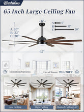 Load image into Gallery viewer, 65 Inch Ceiling Fan With Lights Remote Black Indoor Outdoor
