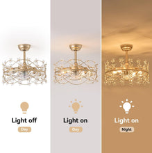 Load image into Gallery viewer, 20 Inch Gold Caged Ceiling Fan With Light Remote Control 6 Speed