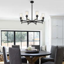 Load image into Gallery viewer, Black 8 Light Chandelier For Dining Room Glass Shades