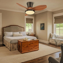 Load image into Gallery viewer, 32 Inch Quiet Ceiling Fan With LED Light Remote Control Walnut Finish