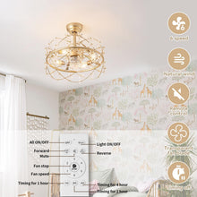 Load image into Gallery viewer, 20 Inch Gold Caged Ceiling Fan With Light Remote Control 6 Speed