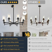 Load image into Gallery viewer, Black 8 Light Chandelier For Dining Room Glass Shades