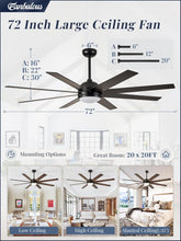 Load image into Gallery viewer, 72 Inch Black Outdoor Ceiling Fan With Light And Remote