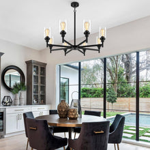 Load image into Gallery viewer, Black 8 Light Chandelier For Dining Room Glass Shades
