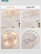 Load image into Gallery viewer, White And Gold Caged Ceiling Fan With Remote Light Fixture