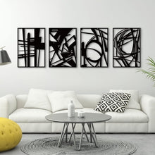 Load image into Gallery viewer, Black Abstract Metal Wall Art 4 Pack Minimalist 3D