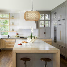 Load image into Gallery viewer, Rattan Farmhouse 5 Light Chandelier With Fabric Shade