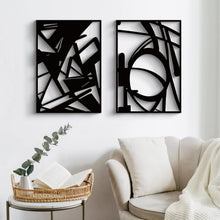 Load image into Gallery viewer, Black Abstract Metal Wall Art 4 Pack Minimalist 3D
