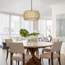 Load image into Gallery viewer, Rattan Farmhouse 5 Light Chandelier With Fabric Shade