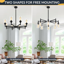 Load image into Gallery viewer, Black 8 Light Chandelier For Dining Room Glass Shades