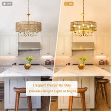 Load image into Gallery viewer, Gold 5 Light Rattan Boho Chandelier Pendant Lighting