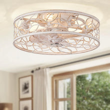 Load image into Gallery viewer, White And Gold Caged Ceiling Fan With Remote Light Fixture