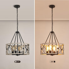 Load image into Gallery viewer, D19 Inch Rustic 4 Light Chandelier Black And White Oak