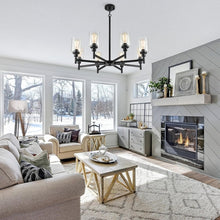 Load image into Gallery viewer, Black 8 Light Chandelier For Dining Room Glass Shades