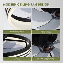 Load image into Gallery viewer, 20 Inch Black Flush Mount Ceiling Fan With Lights And Remote