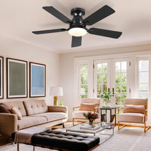Load image into Gallery viewer, 46 Inch Black Low Profile Ceiling Fan With Light Remote App