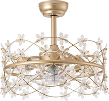 Load image into Gallery viewer, 20 Inch Gold Caged Ceiling Fan With Light Remote Control 6 Speed