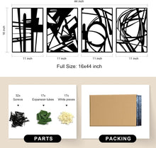 Load image into Gallery viewer, Black Abstract Metal Wall Art 4 Pack Minimalist 3D