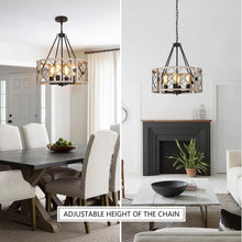 Load image into Gallery viewer, D19 Inch Rustic 4 Light Chandelier Black And White Oak